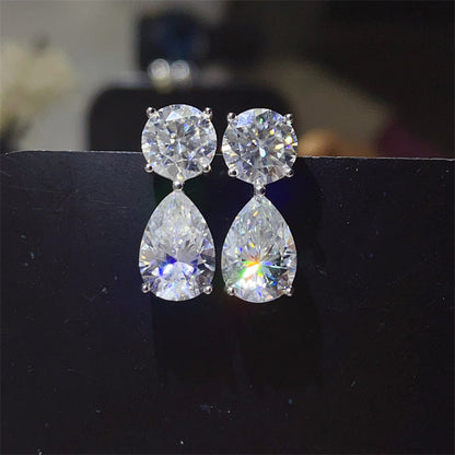16 Carat D Color Moissanite Teardrop Drop Earrings in Silver