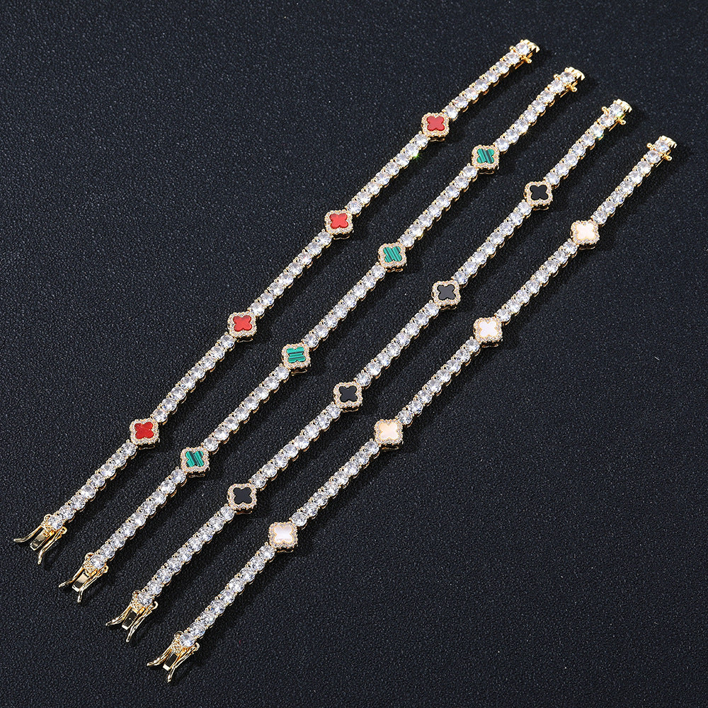 Clover Tennis Chain Bracelet & Necklace, Sparkling Cuban Link Jewelry product image