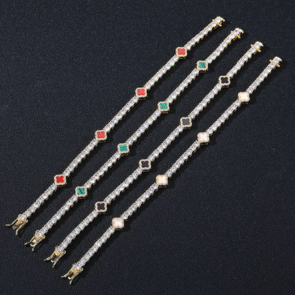 Clover Tennis Chain Bracelet & Necklace, Sparkling Cuban Link Jewelry