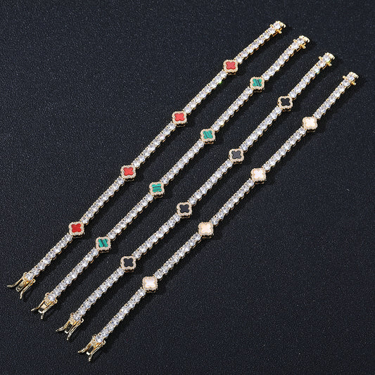 Clover Tennis Chain Bracelet & Necklace, Sparkling Cuban Link Jewelry