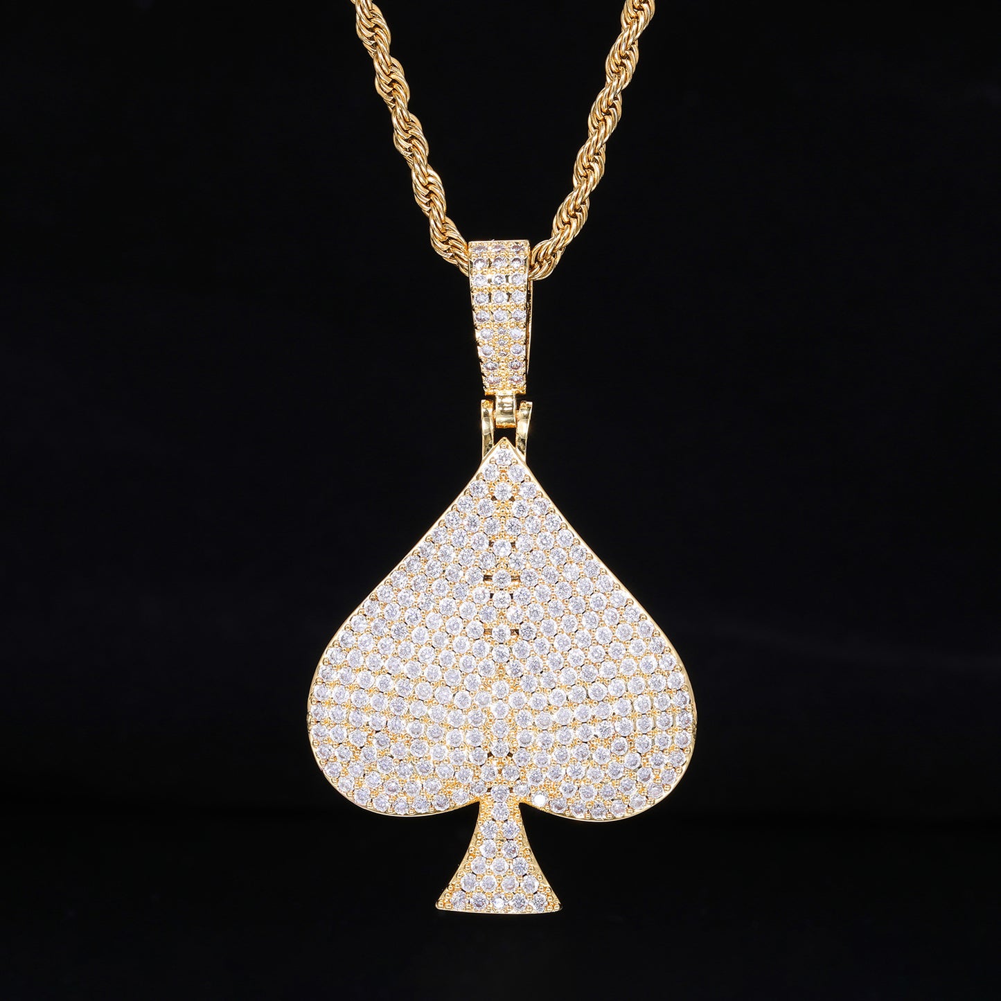 Men's Iced Out Spade Pendant Necklace, Hip Hop Rope Chain Statement Jewelry product image