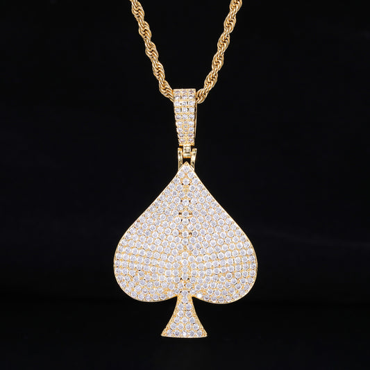 Men's Iced Out Spade Pendant Necklace, Hip Hop Rope Chain Statement Jewelry product image