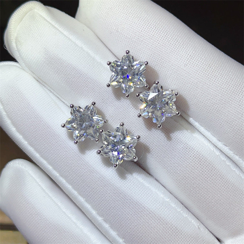 4CT Star Cut Moissanite Stud Earrings for Women, D Color VVSI Silver Gold-Plated Floral Star Earrings product image
