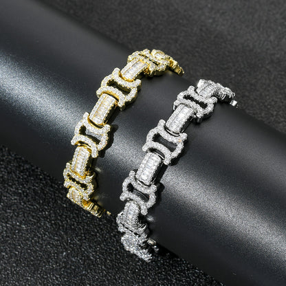 Hip Hop Light Luxury Square Iced Link Cubic Zirconia Bracelet for Men