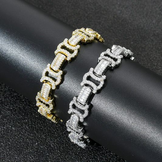 Hip Hop Light Luxury Square Iced Link Cubic Zirconia Bracelet for Men