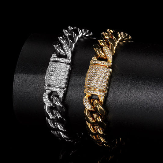 12 mm Polished Cuban with CZ Clasp Stainless steel Bracelet - CHA014 product image