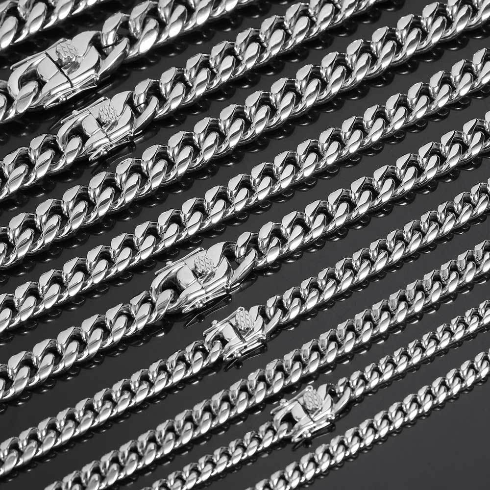 8-12 mm Polished Cuban with Dragon Clasp Hip Hop Necklace or Bracelet with Stainless steel Base - CHA004 product image