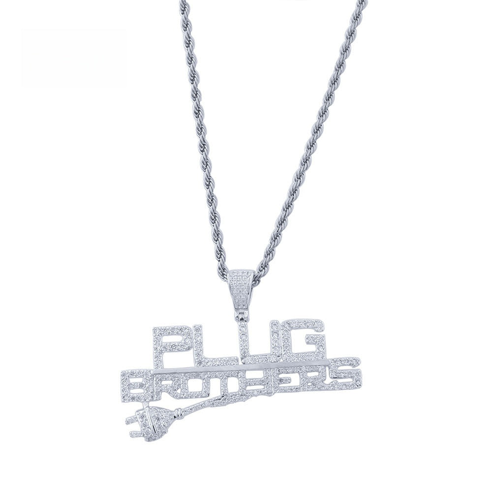 Iced Out Letter Pendant Necklace with Cuban Rope Chain - Gold or Silver Color Cubic Zirconia Hip Hop Statement Necklace for Women and Men