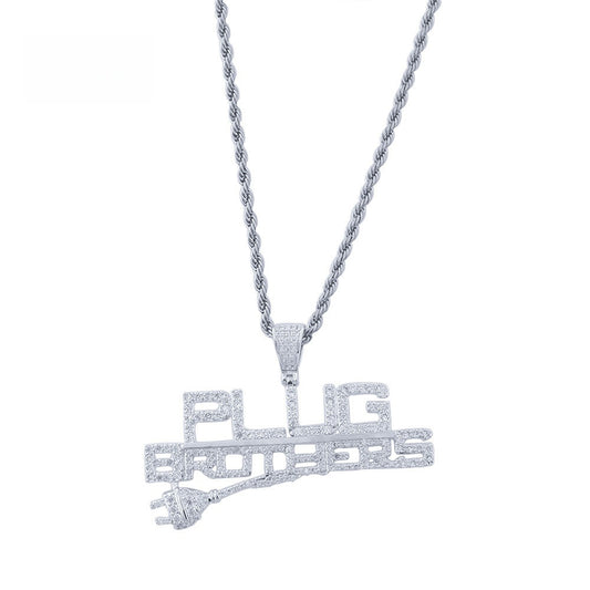 Iced Out Letter Pendant Necklace with Cuban Rope Chain - Gold or Silver Color Cubic Zirconia Hip Hop Statement Necklace for Women and Men