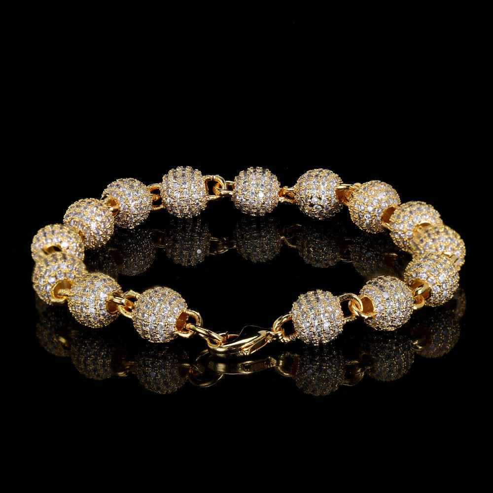 8 mm Pave CZ Bead Link Hip Hop Bracelet with Copper Base - CHA099 product image