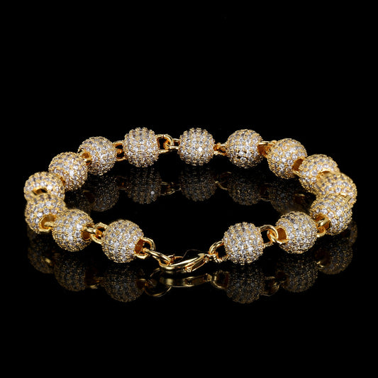 8 mm Pave CZ Bead Link Hip Hop Bracelet with Copper Base - CHA099 product image