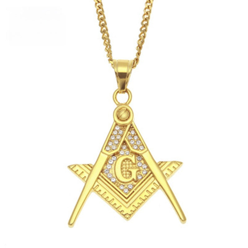Gold-tone square and compass pendant style 1 product image