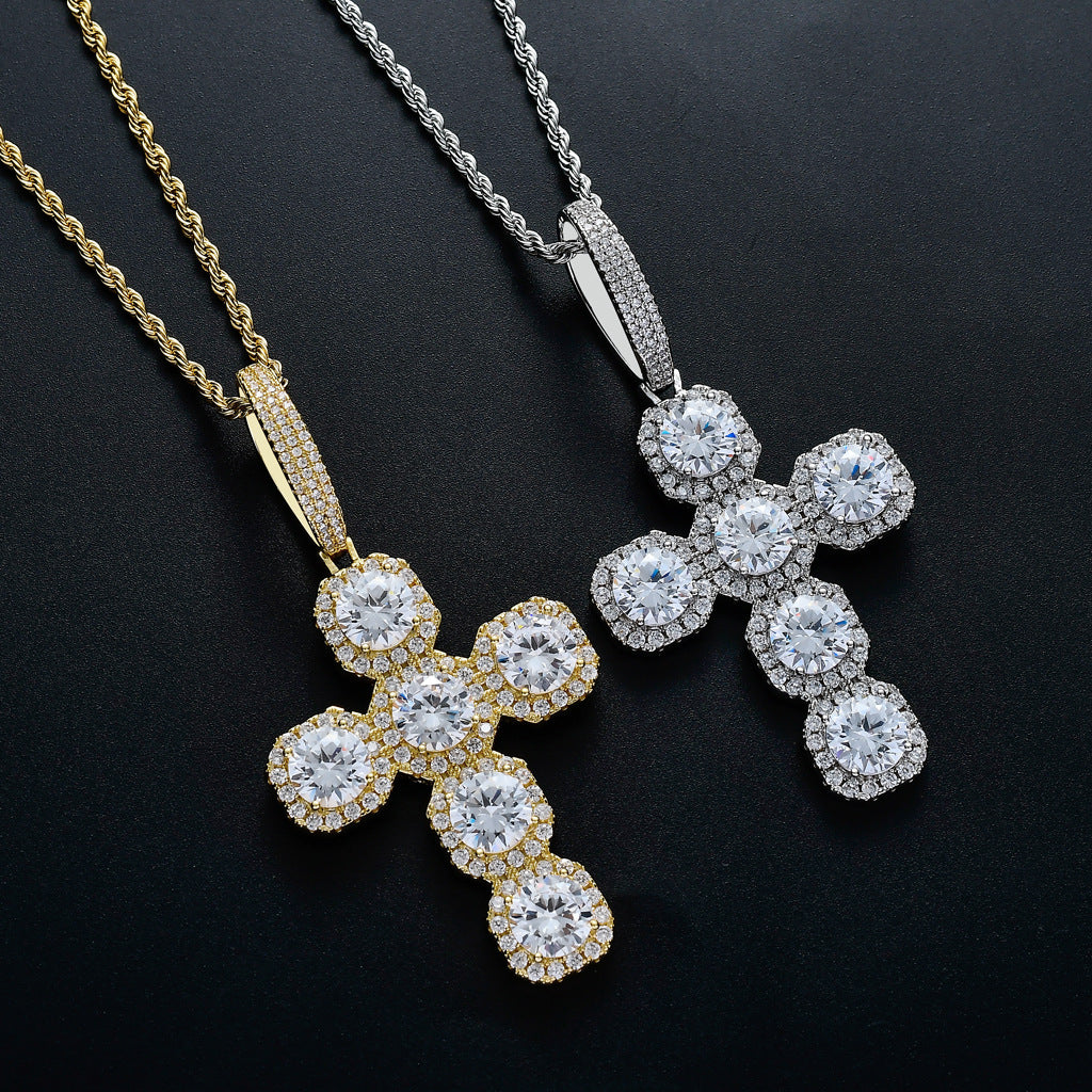 Light Luxury Cross Cubic Zirconia Pendant Necklace for Men and Women