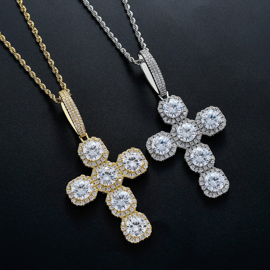 Light Luxury Cross Cubic Zirconia Pendant Necklace for Men and Women