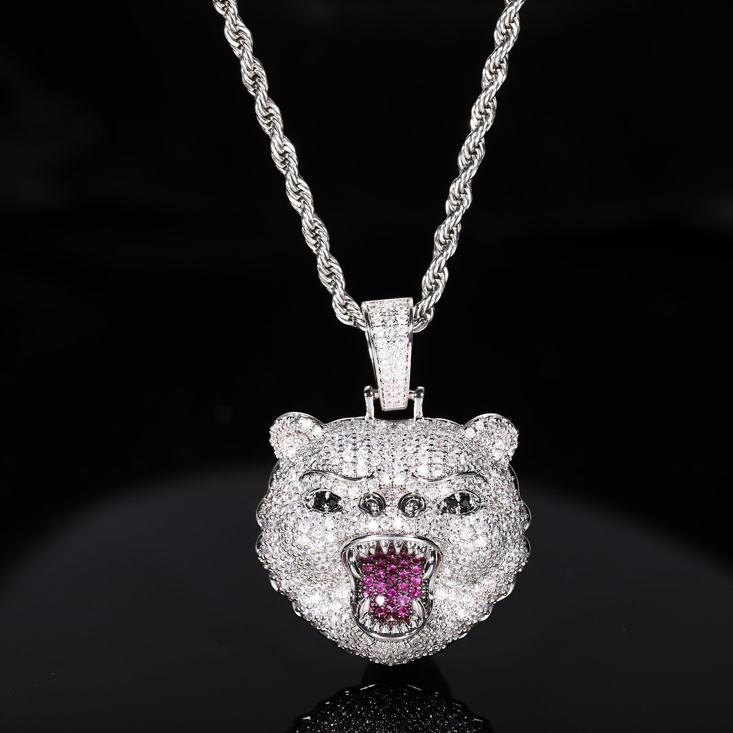 Iced Out Roaring Bear Pendant Necklace for Men and Women, Micro Pave Cubic Zirconia Hip Hop Statement Chain product image
