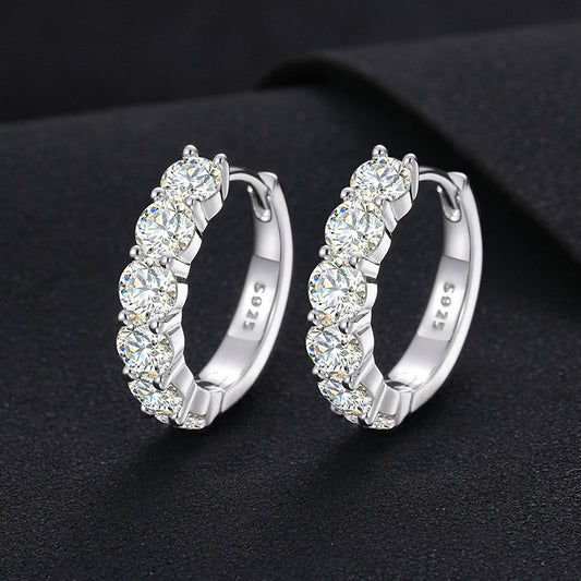 925 Silver Moissanite Hoop Earrings for Women and Men, Round Geometric Hip Hop Stud Hoop Earrings in Silver, Gold, and Rose Gold product image