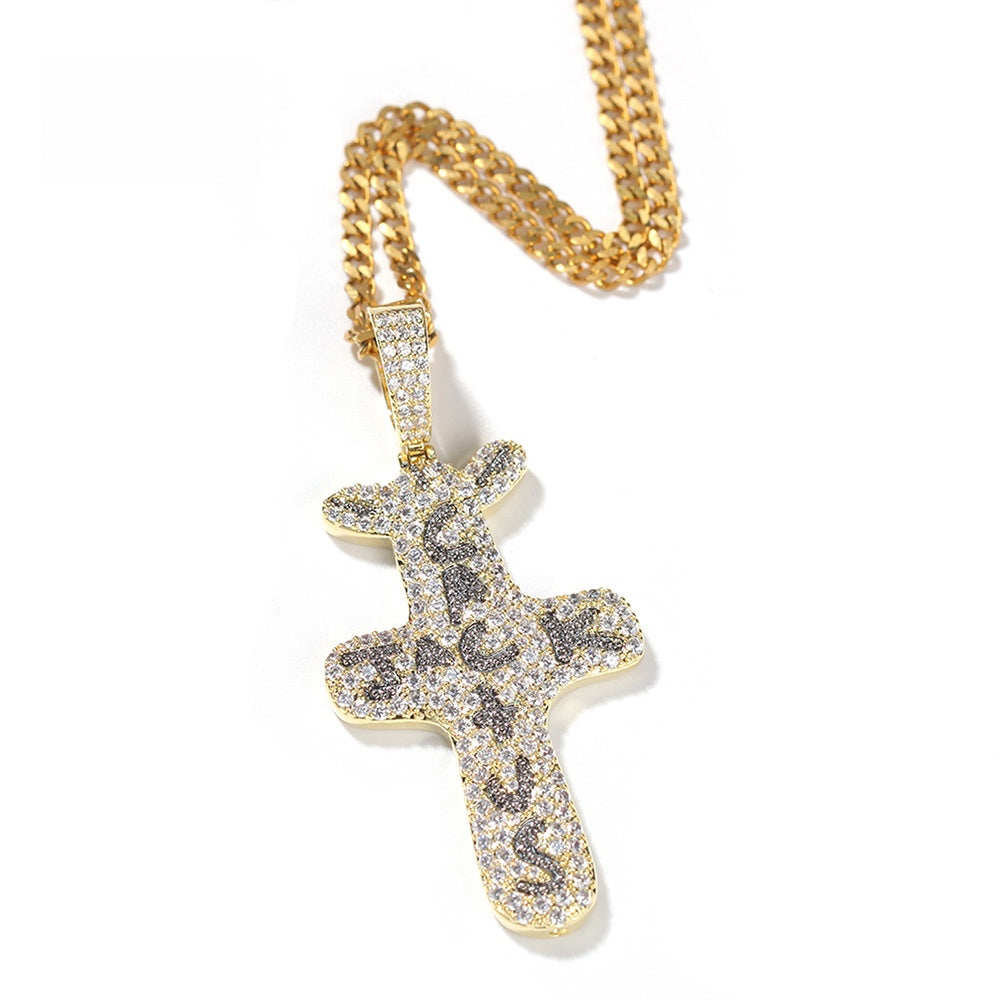 Iced Out Cross Pendant Necklace for Women and Men, Gold Plated or Silver Plated Cuban Twist Chain, Cubic Zirconia Hip Hop Statement Necklace