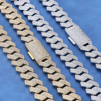 15 mm Diamond-Shaped Iced Cuban Hip Hop Necklace or Bracelet with Cubic Zirconia on a Copper Base - CHA301