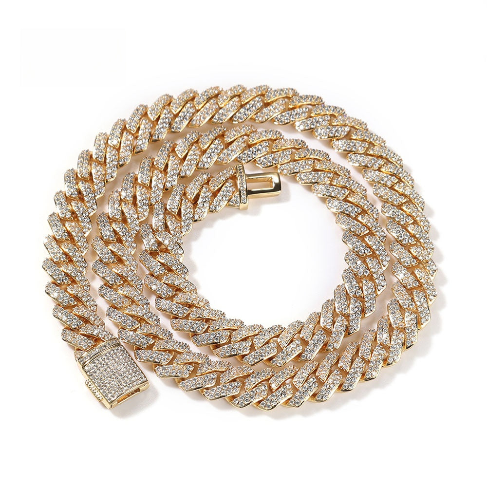Iced Out Cuban Link Chain Necklace Bracelet Set with Cubic Zirconia for Women & Men, Gold Plated and Silver Plated Statement Jewelry