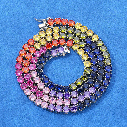 5 mm Multicolor Round CZ Tennis Hip Hop Necklace with Silver Base - CHA111 product image