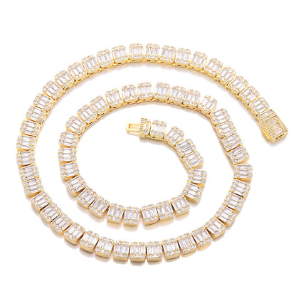 Unisex 8mm Iced Out Geometric Zirconia Link Chain Necklace & Bracelet