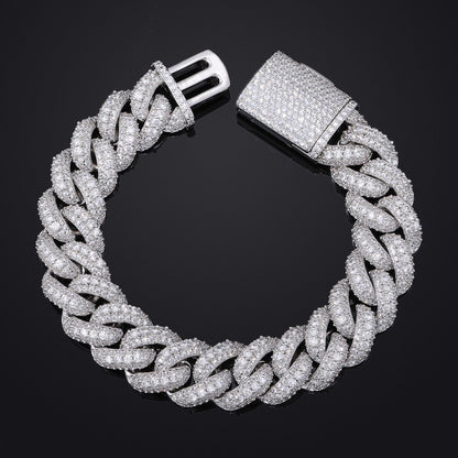 Pavé Cuban Link Bracelet, Unisex Hip Hop Bracelet, 15mm/18mm, Box Clasp