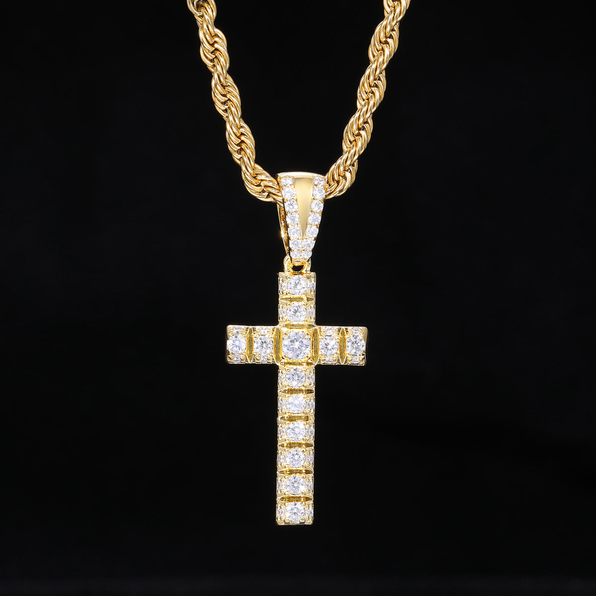 Iced Out Cross Pendant Cuban Link Necklace in Gold Tone with Cubic Zirconia product image