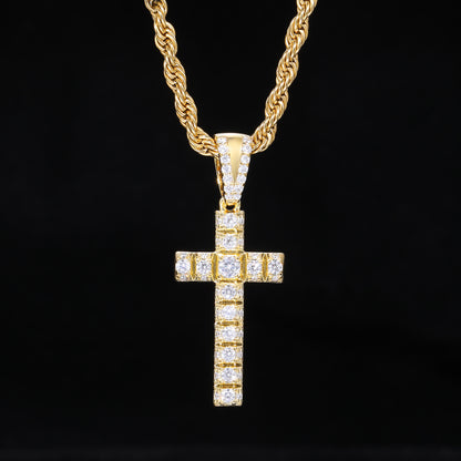 Iced Out Cross Pendant Cuban Link Necklace in Gold Tone with Cubic Zirconia