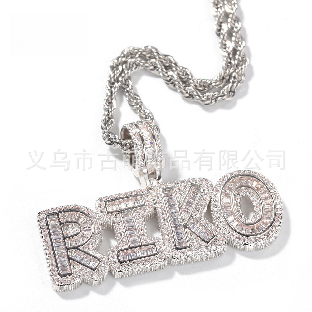 Personalized Iced Letter Necklace with Cubic Zirconia Custom Name Pendant Chain for Women & Men