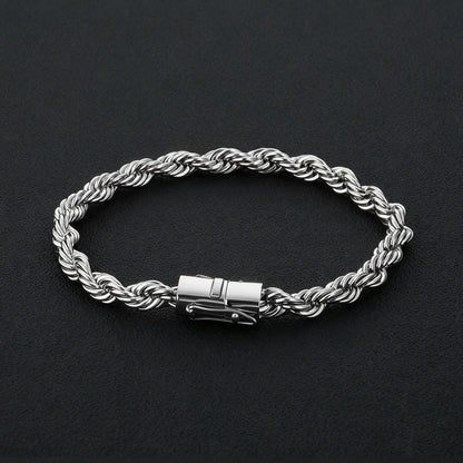 6 mm Polished Rope Chain Hip Hop Bracelet with Stainless steel Base - CHA486