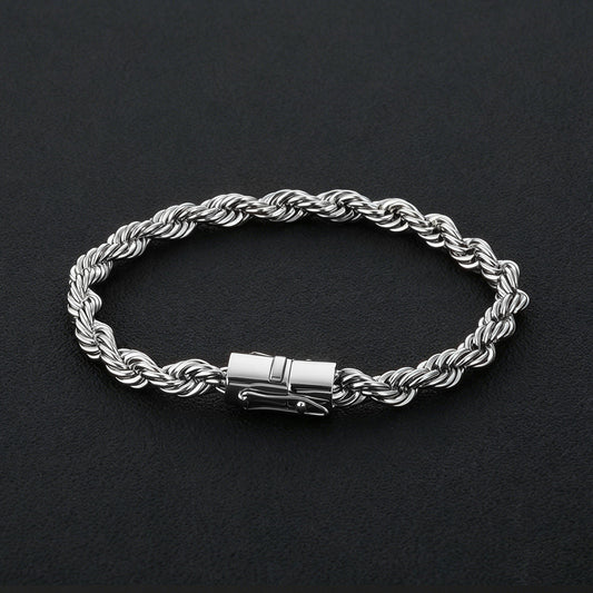 6 mm Polished Rope Chain Hip Hop Bracelet with Stainless steel Base - CHA486 product image