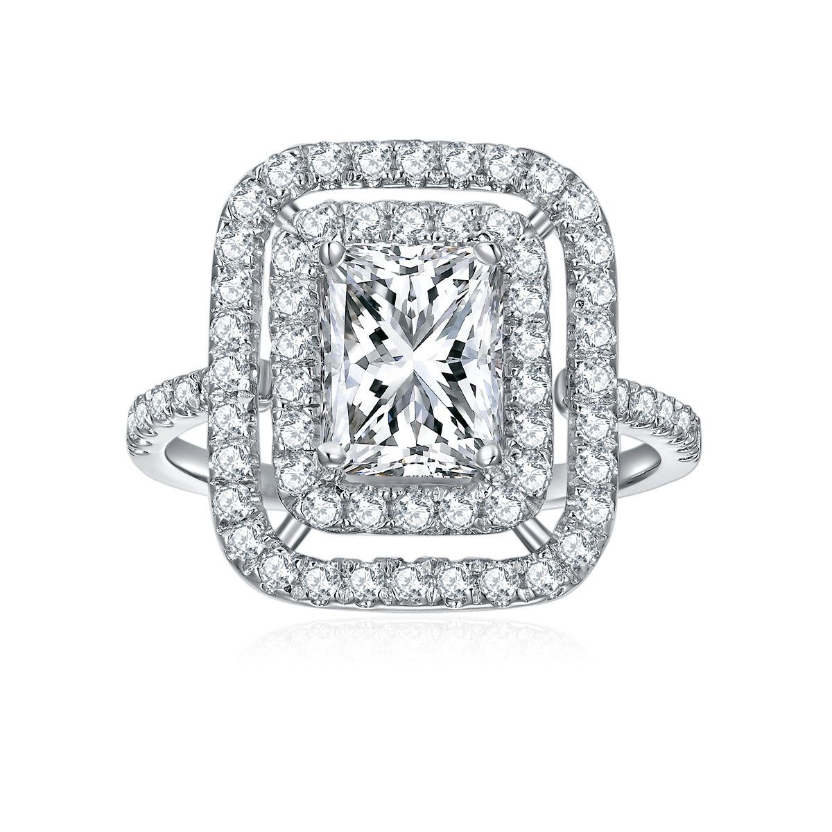 2 Carat Radiant Cut Moissanite Double Halo Ring, 925 Silver 18K Gold Plated product image