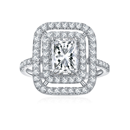 2 Carat Radiant Cut Moissanite Double Halo Ring, 925 Silver 18K Gold Plated product image