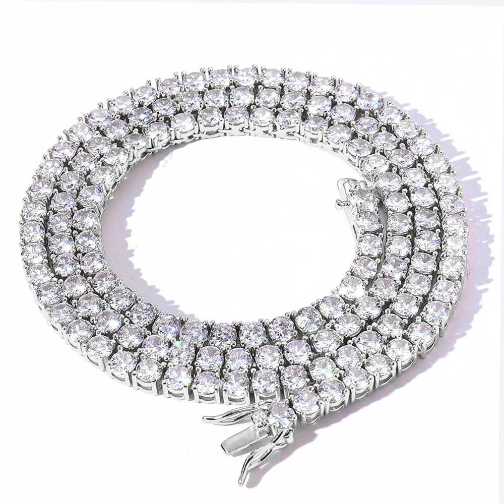 Unisex Cubic Zirconia Tennis Chain Necklace Bracelet Set in Silver Tone, Hip Hop Streetwear Chain Jewelry product image