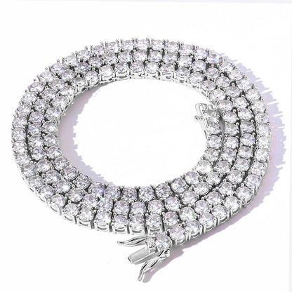Unisex Cubic Zirconia Tennis Chain Necklace Bracelet Set in Silver Tone, Hip Hop Streetwear Chain Jewelry