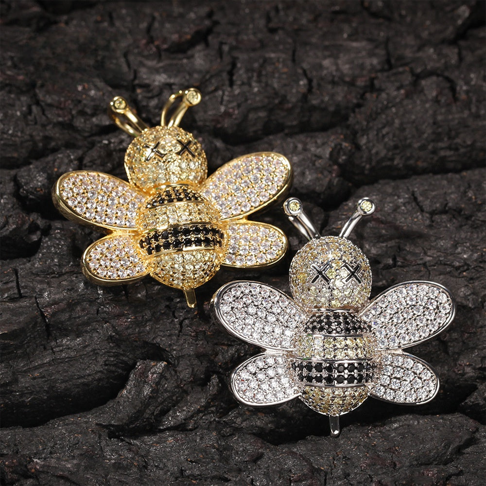 Iced Out Bee Pendant Necklace with Cuban Chain for Women Men, Cubic Zirconia Statement Necklace in Gold or Silver Tone