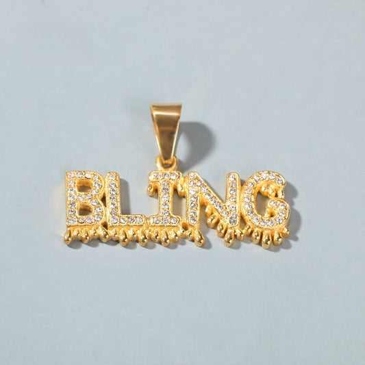 Iced BLING Letter Pendant Necklace for Women, Gold Plated Stainless Steel Hip Hop Chain Necklace