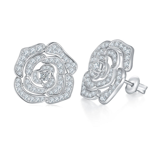 S925 Sterling Silver Camellia Flower Moissanite Stud Earrings for Women product image