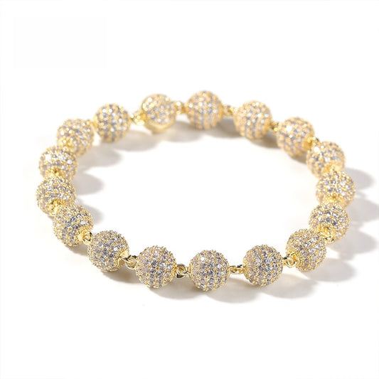 Iced Beaded Chain Bracelet for Women & Men - Gold, Silver or White Pink Statement Hip Hop Bracelet 7 Inch / 8 Inch