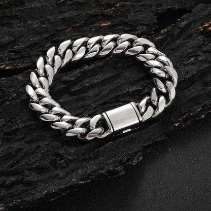 8-14 mm Polished Cuban Hip Hop Bracelet with Stainless steel Base - CHA016