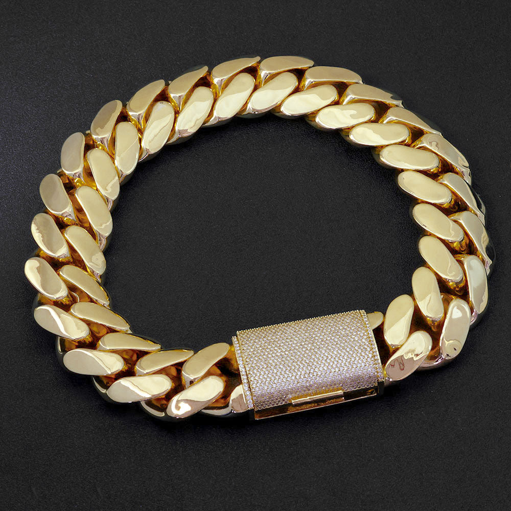 30-40 mm Polished Cuban with CZ Clasp Hip Hop Bracelet with Copper Base - CHA178 product image