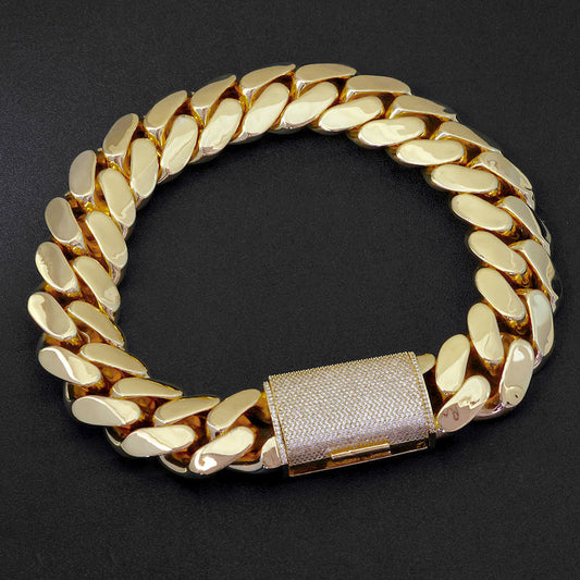 30-40 mm Polished Cuban with CZ Clasp Hip Hop Bracelet with Copper Base - CHA178 product image