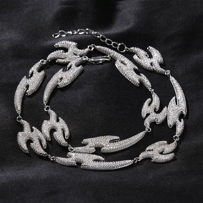 Unisex Iced Flame Chain Necklace with Cubic Zirconia Pendant Style in Gold or Silver