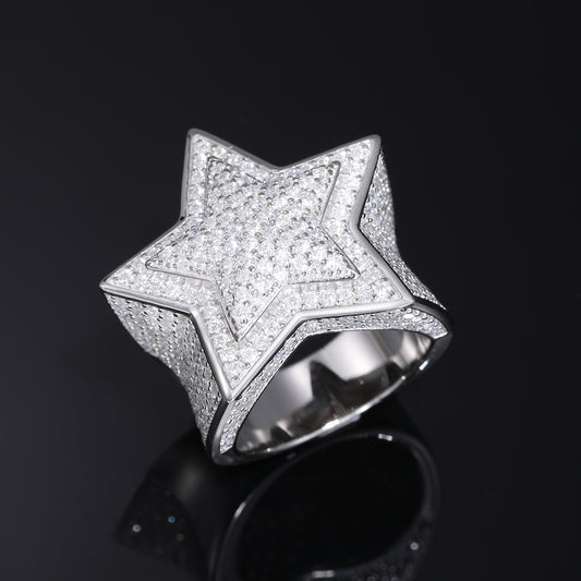 925 Silver Moissanite Star Ring - Iced Hip Hop Unisex Statement Band product image