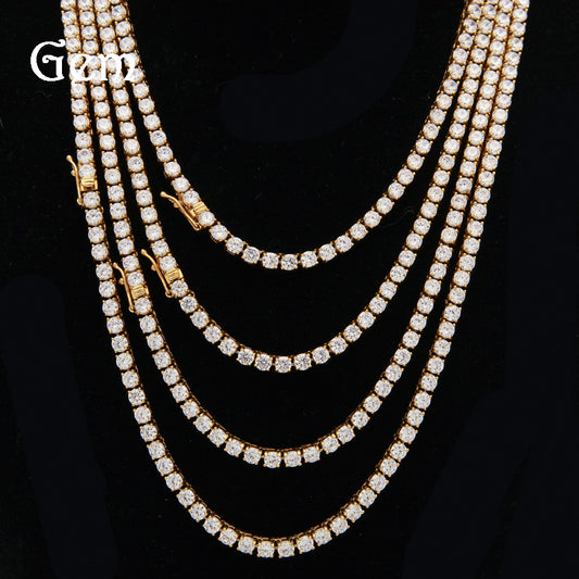 Men’s Iced Out Cubic Zirconia Tennis Chain Necklace & Bracelet Set in Stainless Steel