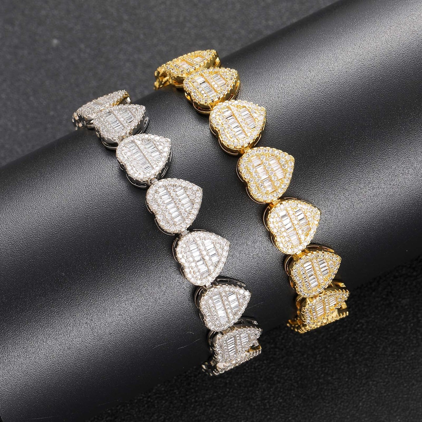 Hip Hop Heart Cubic Zirconia Bracelet for Men and Women