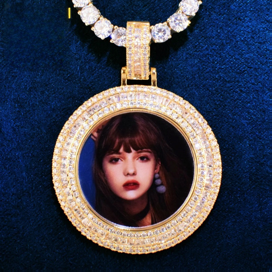 Unisex Iced Out Photo Frame Pendant Necklace