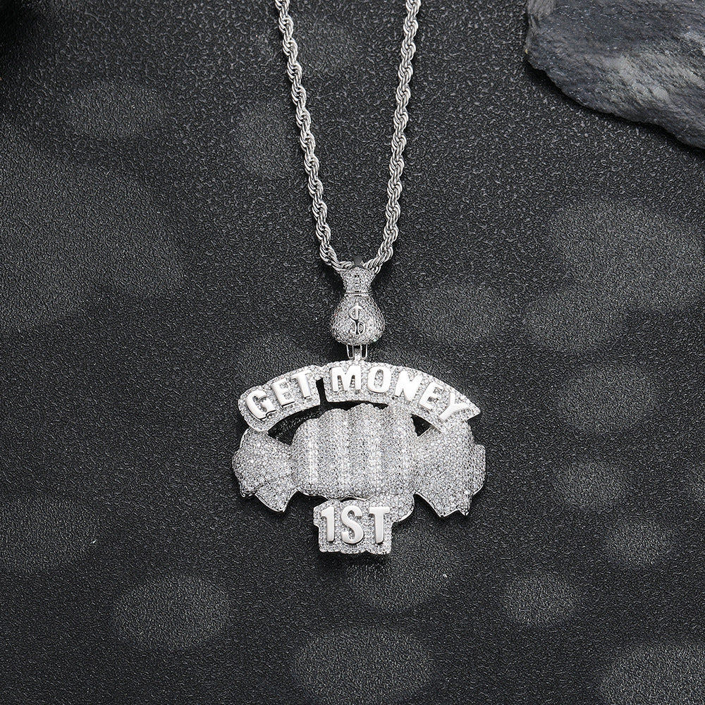 GET MONEY Hip Hop Money Bag Pendant Necklace, Rope Chain, Cubic Zirconia Accent product image