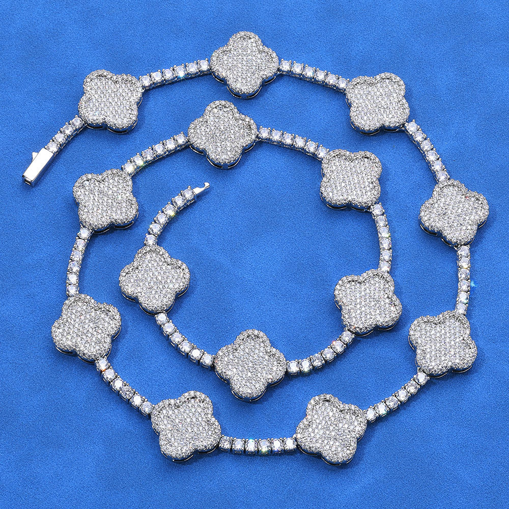 Clover Pave CZ Tennis Hip Hop Necklace with Silver Base - CHA281 product image