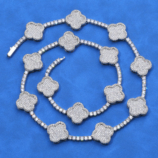 Clover Pave CZ Tennis Hip Hop Necklace with Silver Base - CHA281 product image